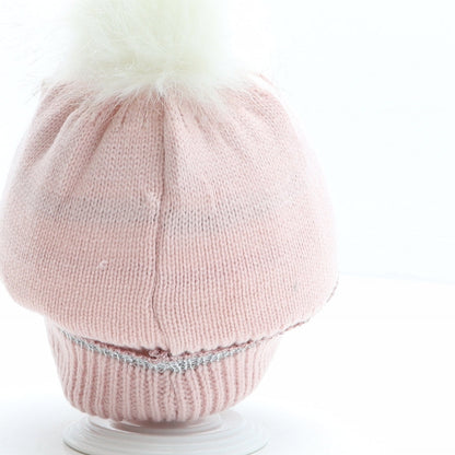 Preworn Girls Pink Acrylic Bobble Hat One Size - Unicorn Design