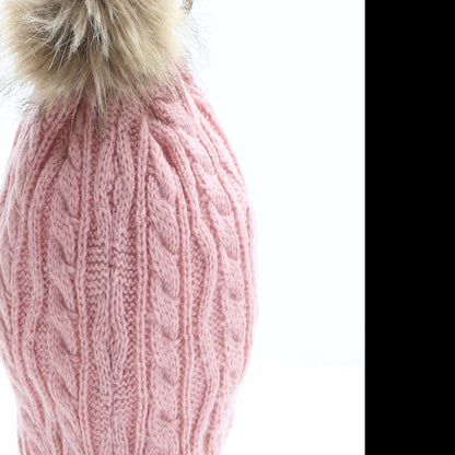 PEP&CO Girls Pink Acrylic Bobble Hat One Size - Flower Detail