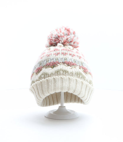 F&F Girls Multicoloured Fair Isle Acrylic Bobble Hat One Size
