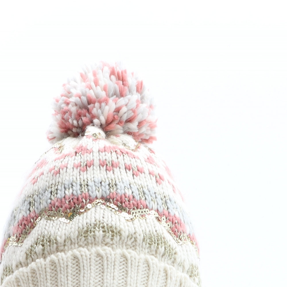 F&F Girls Multicoloured Fair Isle Acrylic Bobble Hat One Size