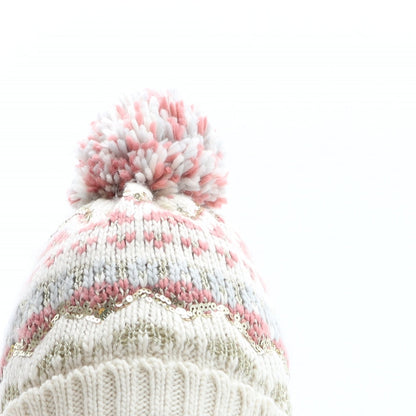 F&F Girls Multicoloured Fair Isle Acrylic Bobble Hat One Size