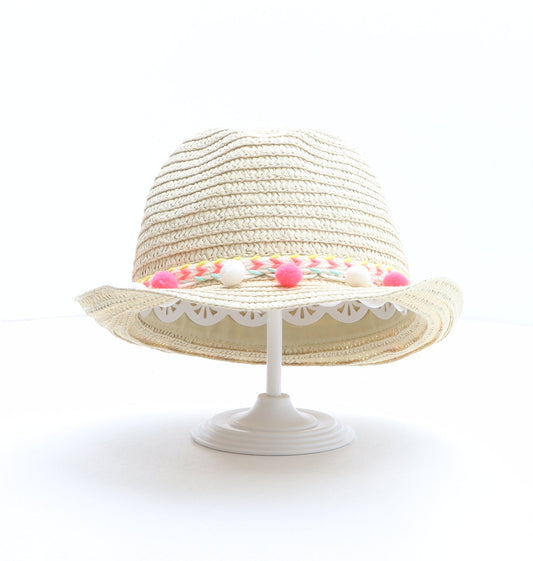 Primark Girls Beige Paper Trilby One Size - Pom Pom trim
