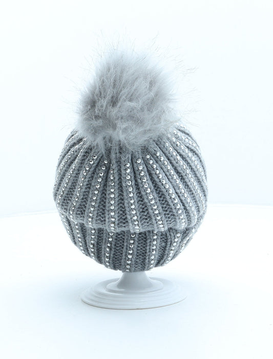 Primark Womens Grey Polyester Bobble Hat Size S