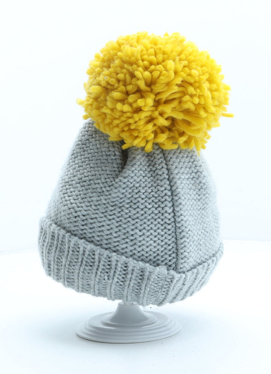 George Girls Grey Floral Acrylic Bobble Hat One Size