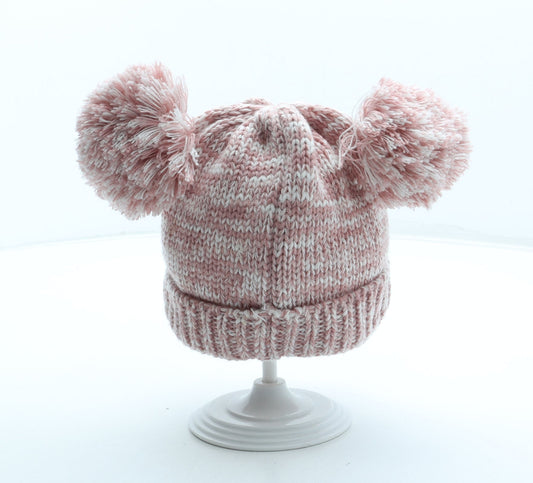 F&F Girls Pink Acrylic Bobble Hat Size S - Bear