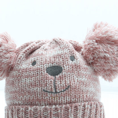 F&F Girls Pink Acrylic Bobble Hat Size S - Bear
