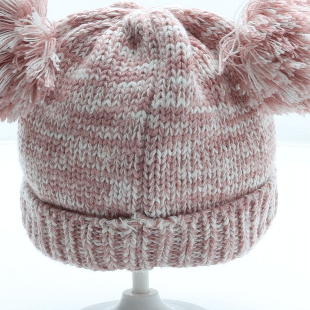 F&F Girls Pink Acrylic Bobble Hat Size S - Bear