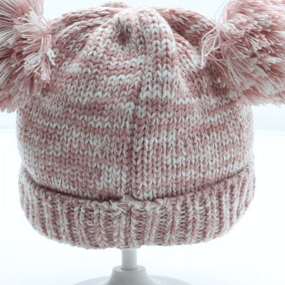 F&F Girls Pink Acrylic Bobble Hat Size S - Bear