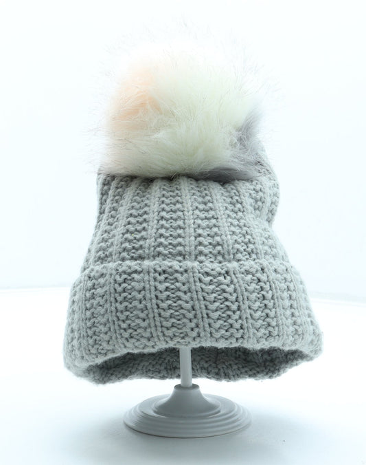 Primark Womens Grey Acrylic Bobble Hat One Size - Faux Fur