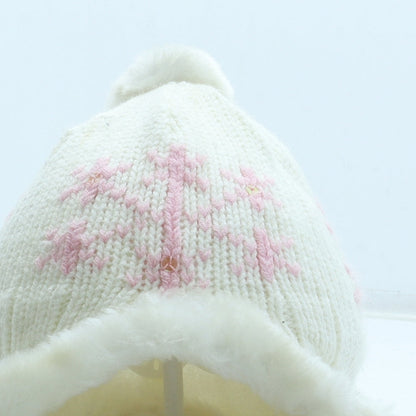 Preworn Girls White Geometric Acrylic Bonnet One Size - Pom Pom Snowflake
