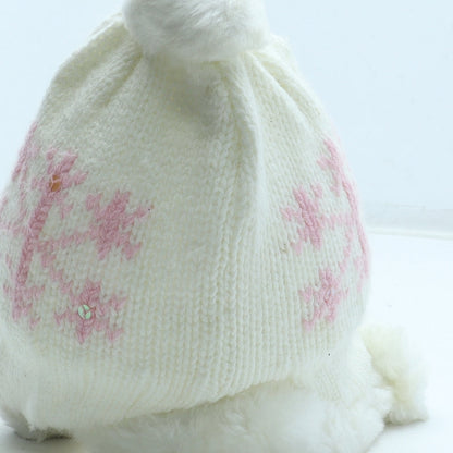 Preworn Girls White Geometric Acrylic Bonnet One Size - Pom Pom Snowflake