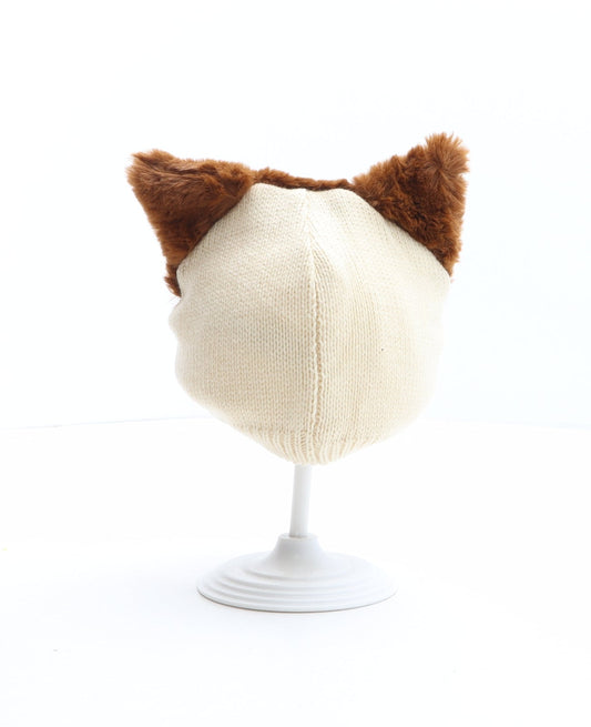 F&F Boys Brown Colourblock Acrylic Beanie One Size - Fox design.Size 3-6 months