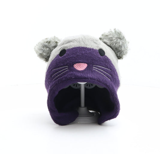 Preworn Girls Multicoloured Colourblock Acrylic Bobble Hat One Size - Mouse Design