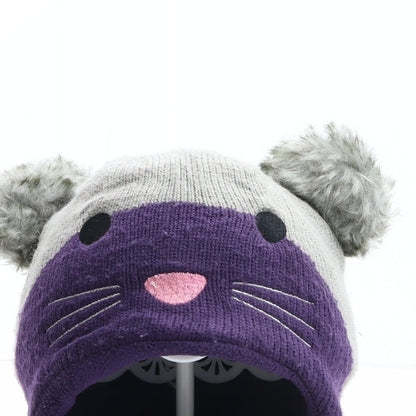 Preworn Girls Multicoloured Colourblock Acrylic Bobble Hat One Size - Mouse Design