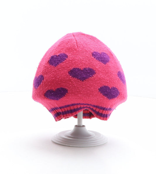 George Girls Multicoloured Geometric Acrylic Beanie One Size - Heart pattern