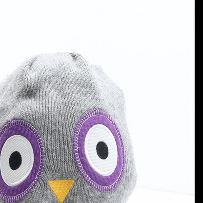 Preworn Girls Grey Acrylic Beanie One Size - Owl Design