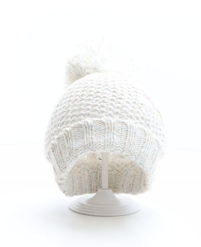George Girls White Acrylic Bobble Hat One Size - Rainbow detail