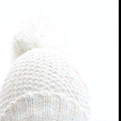 George Girls White Acrylic Bobble Hat One Size - Rainbow detail