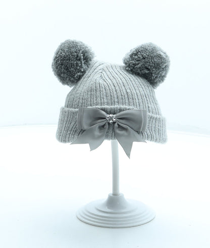 Preworn Girls Grey Acrylic Bobble Hat Size XS
