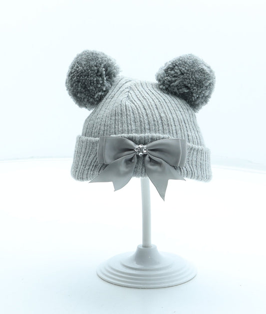 Preworn Girls Grey Acrylic Bobble Hat Size XS