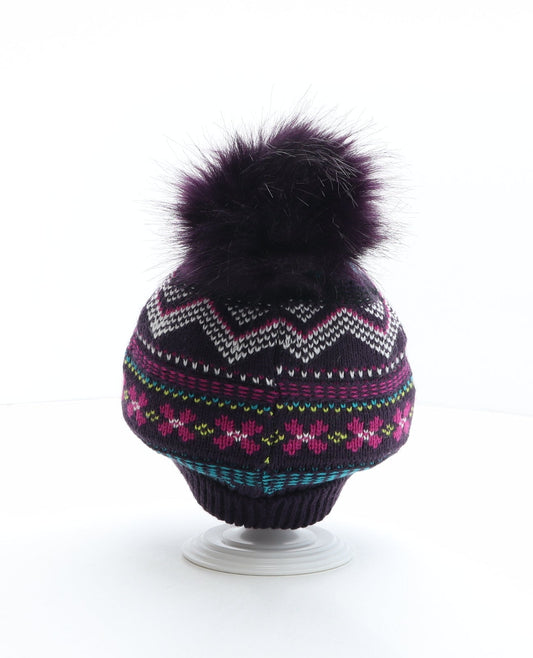 George Girls Multicoloured Fair Isle Acrylic Bobble Hat One Size