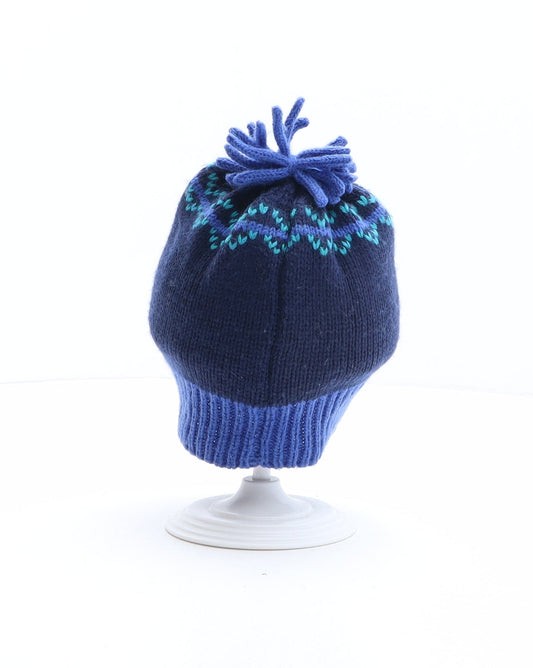 George Girls Blue Fair Isle Acrylic Bobble Hat One Size