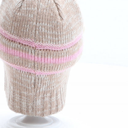 Preworn Girls Brown Striped Acrylic Beanie One Size - Minnie Mouse, Flower details