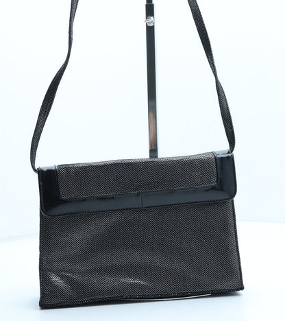 Preworn Womens Black Herringbone Polyester Crossbody Size Small