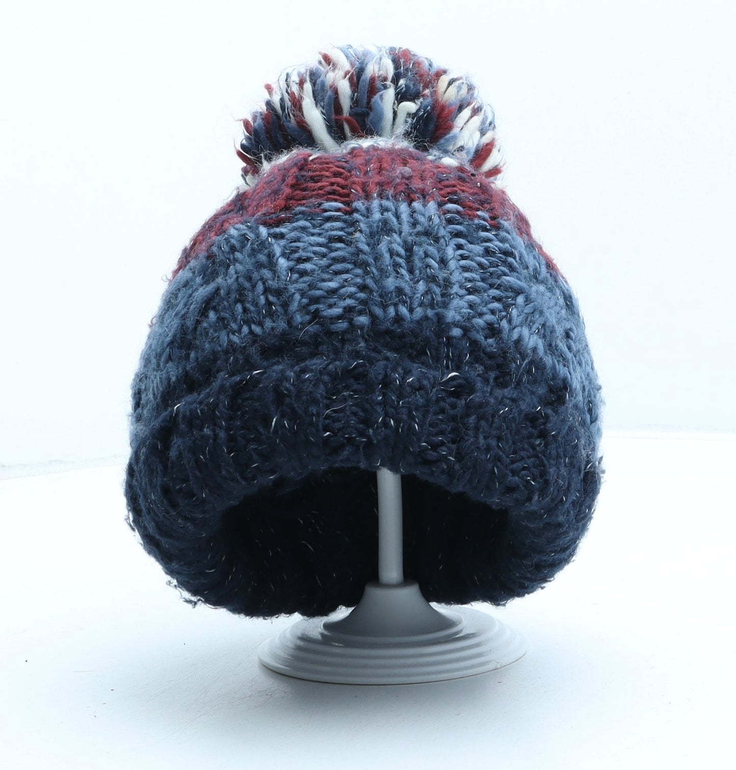 F&F Boys Multicoloured Striped Acrylic Bobble Hat One Size - UK Size 3-6 Years