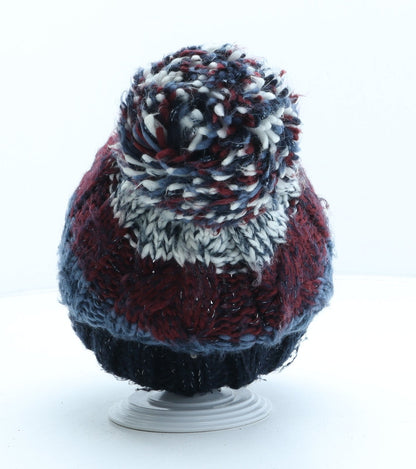 F&F Boys Multicoloured Striped Acrylic Bobble Hat One Size - UK Size 3-6 Years