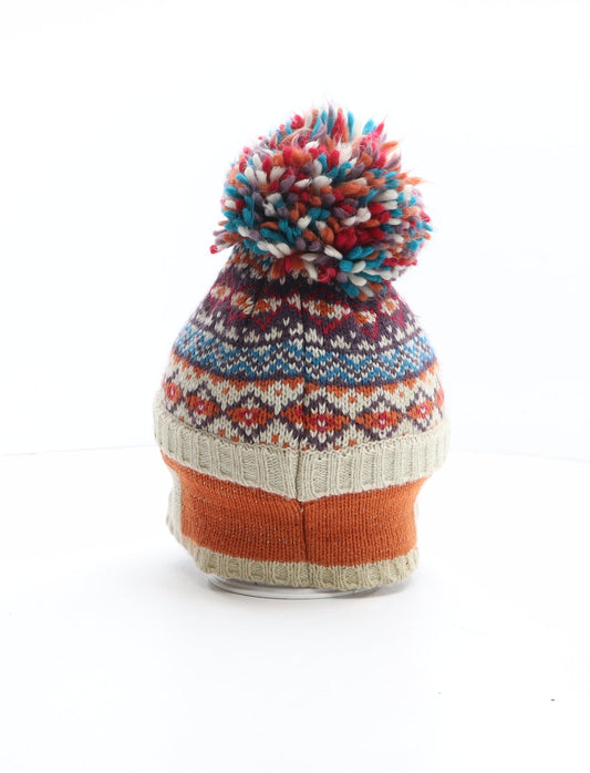 Preworn Girls Multicoloured Fair Isle Acrylic Bobble Hat One Size - Penguin Design