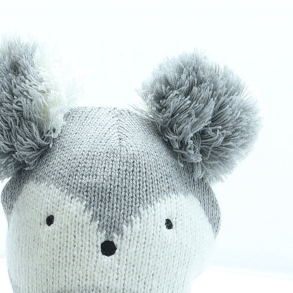 F&F Girls Grey Acrylic Bobble Hat Size S - Koala Size 6-12 months