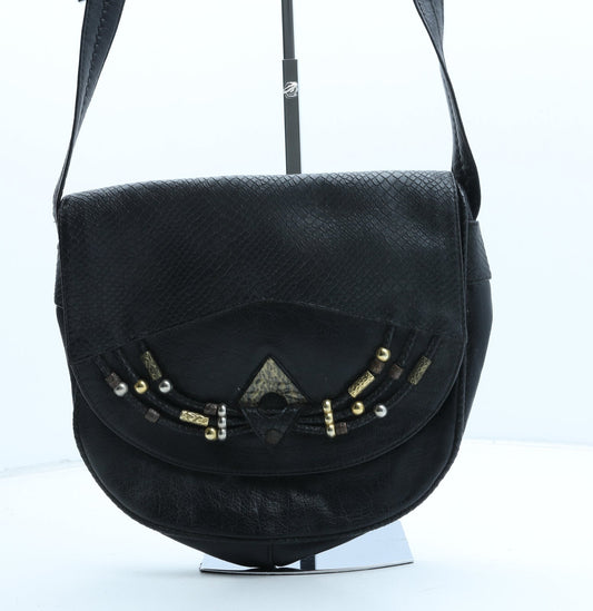 Crisan Womens Black Polyurethane Crossbody Size Medium - Croc Texture