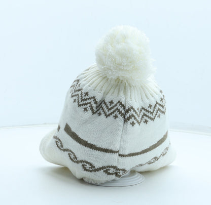 Preworn Girls Ivory Geometric Acrylic Bobble Hat One Size - GIRL