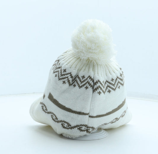 Preworn Girls Ivory Geometric Acrylic Bobble Hat One Size - GIRL