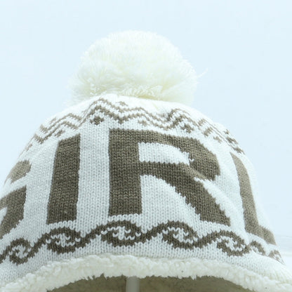 Preworn Girls Ivory Geometric Acrylic Bobble Hat One Size - GIRL