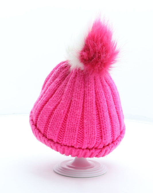 George Girls Pink Acrylic Bobble Hat Size S - Size 8-12 Years