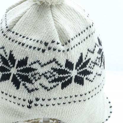 Preworn Girls Beige Fair Isle Wool Bobble Hat One Size
