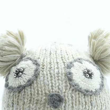 Preworn Girls Beige Acrylic Bobble Hat Size S - Owl Ears