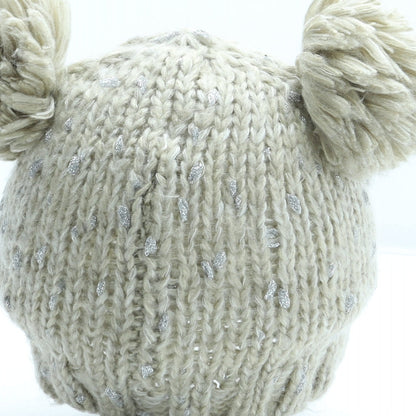 Preworn Girls Beige Acrylic Bobble Hat Size S - Owl Ears