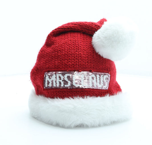 F&F Womens Red Acrylic Bobble Hat One Size - Mrs Claus