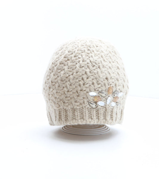 F&F Womens Beige Acrylic Beanie One Size