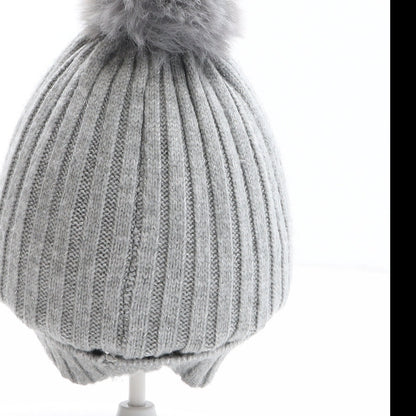 Primark Girls Grey Polyester Bobble Hat Size M - Size M/L