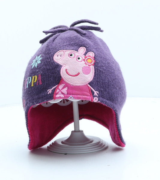 George Girls Purple Acrylic Beanie One Size - Peppa Pig. UK Size 1-3 Years