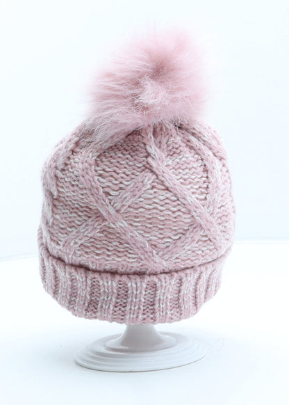Primark Girls Pink Acrylic Bobble Hat Size S