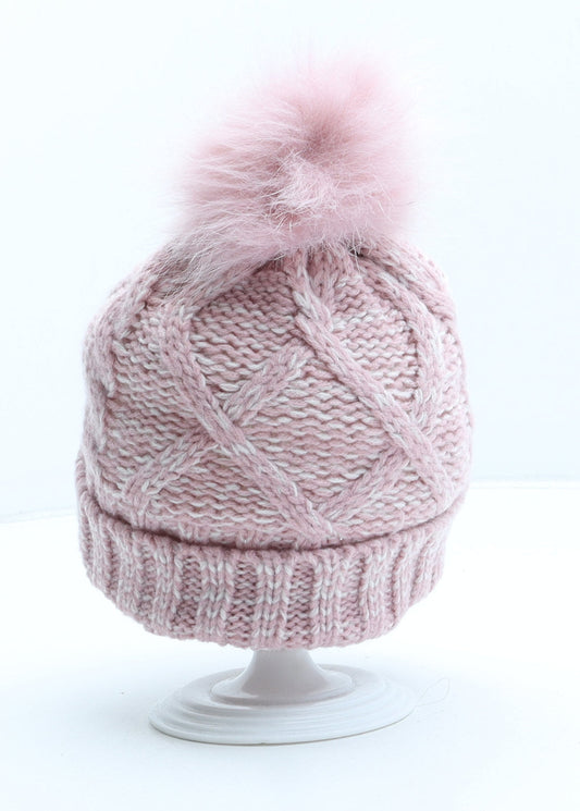 Primark Girls Pink Acrylic Bobble Hat Size S