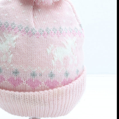 Primark Girls Pink Fair Isle Acrylic Beanie Size M - Unicorn