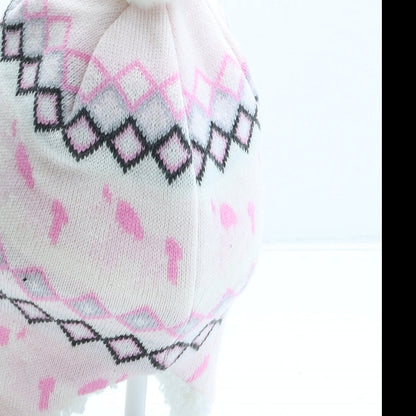 George Girls Pink Fair Isle Acrylic Bobble Hat One Size - UK Size 0-3 Months