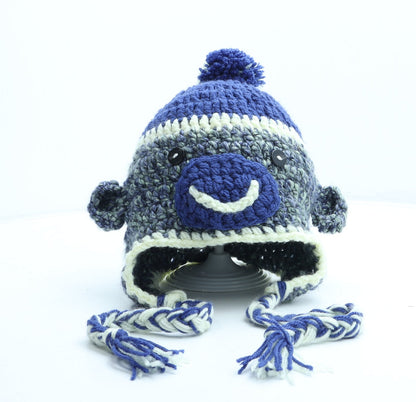 Preworn Boys Multicoloured Striped Acrylic Bobble Hat One Size - Monkey Ears