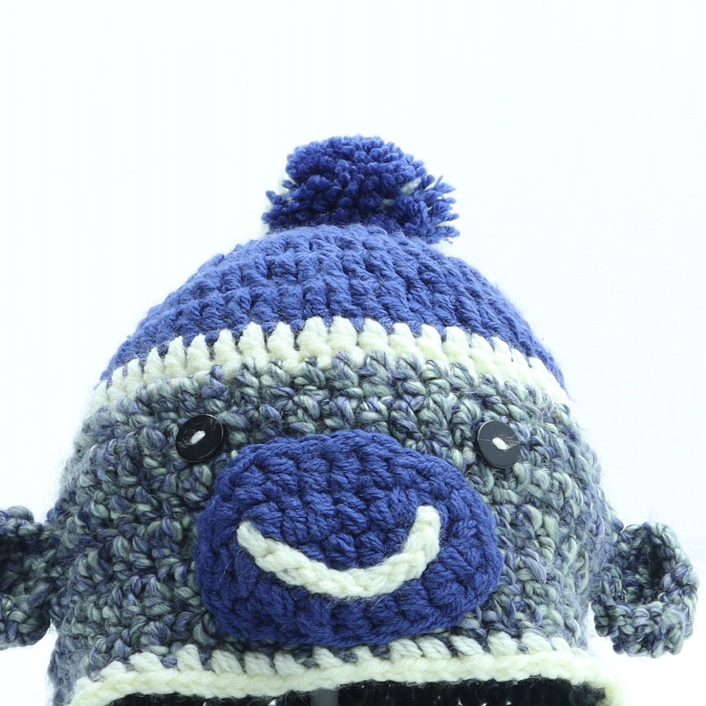 Preworn Boys Multicoloured Striped Acrylic Bobble Hat One Size - Monkey Ears